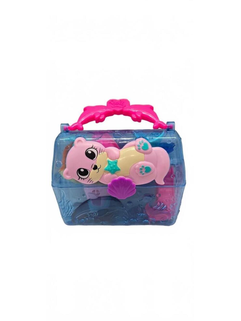 Polly Pocket Blue Carrying Case with Pink Handle and Sea Creature